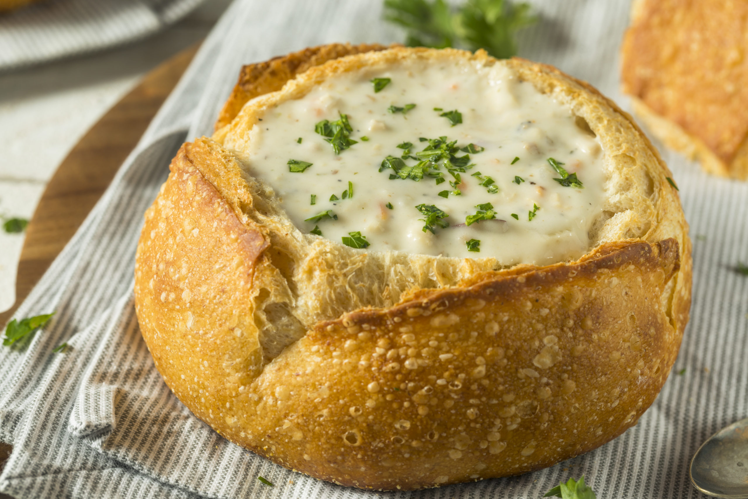 Onion soup in a bread bowl